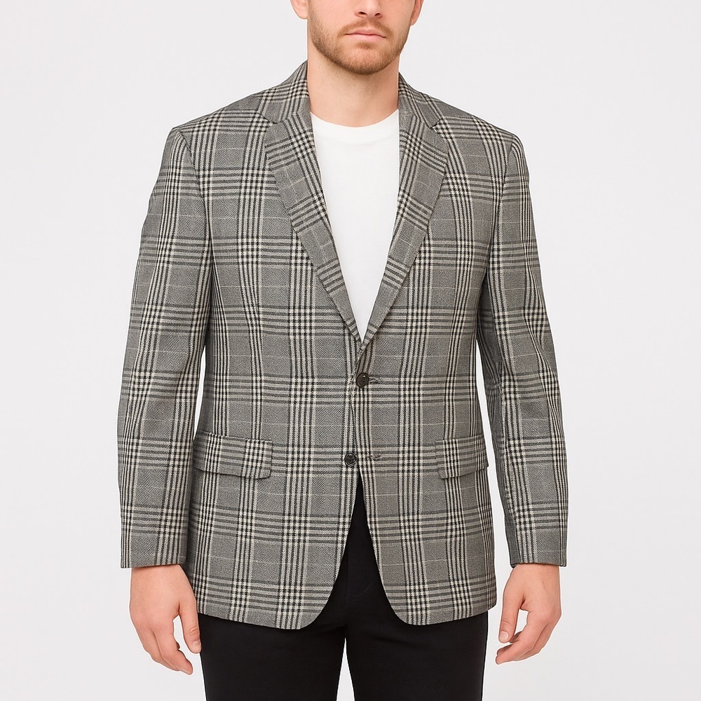 Haggar‎ Men's Blue Plaid Blazer Jacket Size 42 Formal Mid-Length